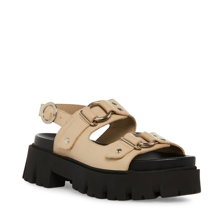 Sandalias de Plataforma Steve Madden Garrick Cuero Mujer Kaki | ES LE8604